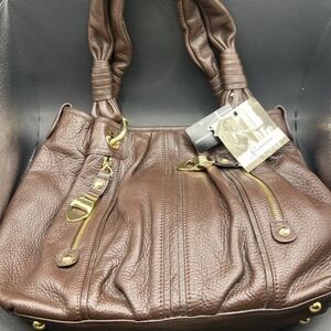 B. Makowsky Women's Rich Brown Pebbled Genuine Leather Shoulder Purse 15w 10h 3d